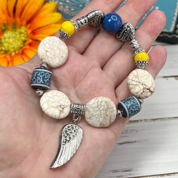 Bohemian Bracelet Stack Gemstone Crystal Handmade Blown Glass Bead Howlite New! - Picture 6 of 11